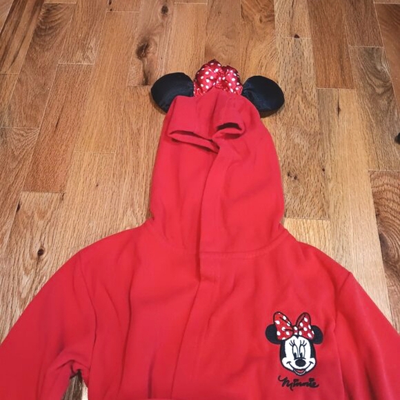 Disney Minnie Mouse NWOT Girl's Red Hooded Fleece Robe Bathrobe Size 3T - Picture 3 of 16